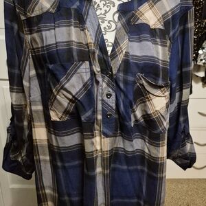 Torrid Blue and Tan Plaid Shirt
